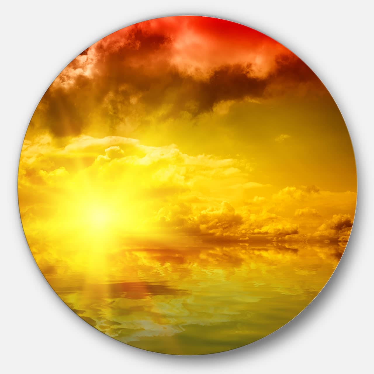 Designart - Red Dramatic Sky with Yellow Sun' Ultra Glossy Landscape Metal Circle Wall Art